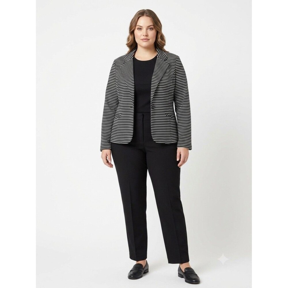 Covington Women's Striped Blazer Large Black/White Button Front Career Casual
